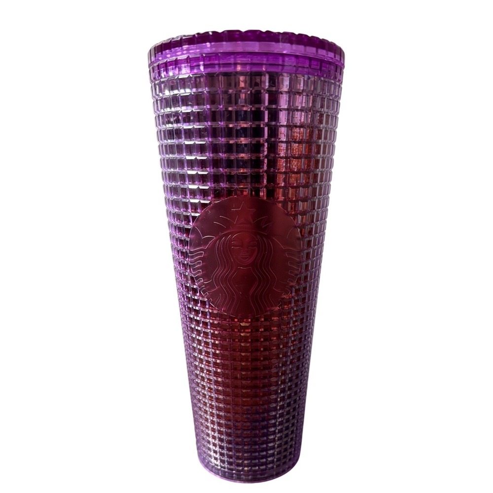 Starbucks 2021 Summer Pink Purple Grid Tumbler Cold Cup 24 oz Missing Straw